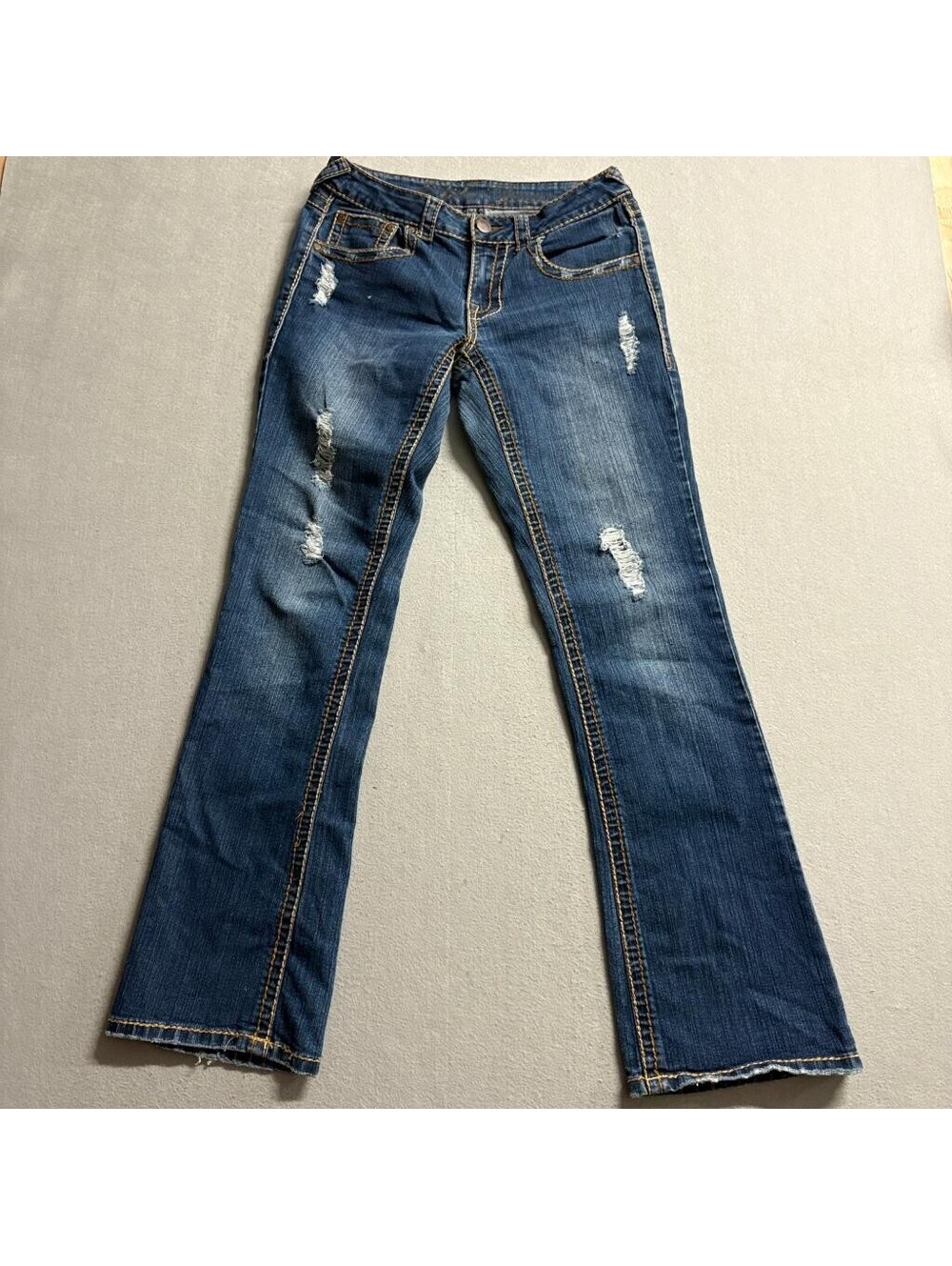 Lola Jeans Womens Size 7/8 Distressed Bootcut Blue Denim Thick Stitch Y2K